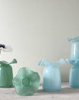 Handmade Ruffle Glass Bud Vase Teal