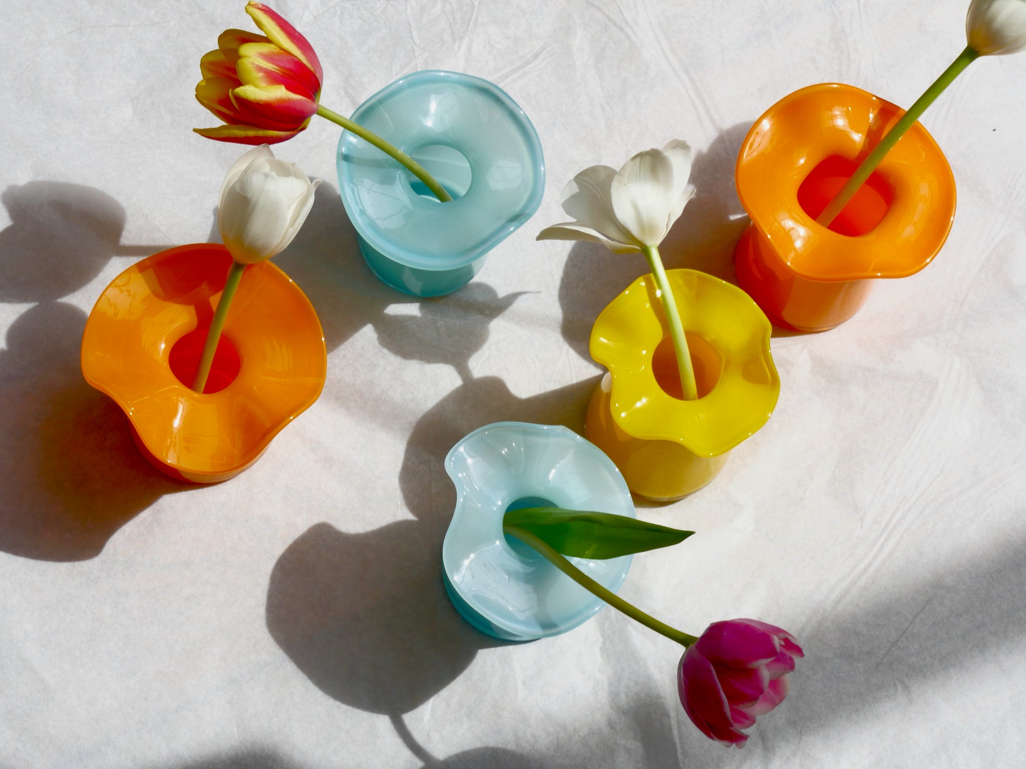 Handmade Ruffle Glass bud vase orange