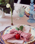 Lilac Stripe Napkin & Red Gingham Bow by Angela Mugnai