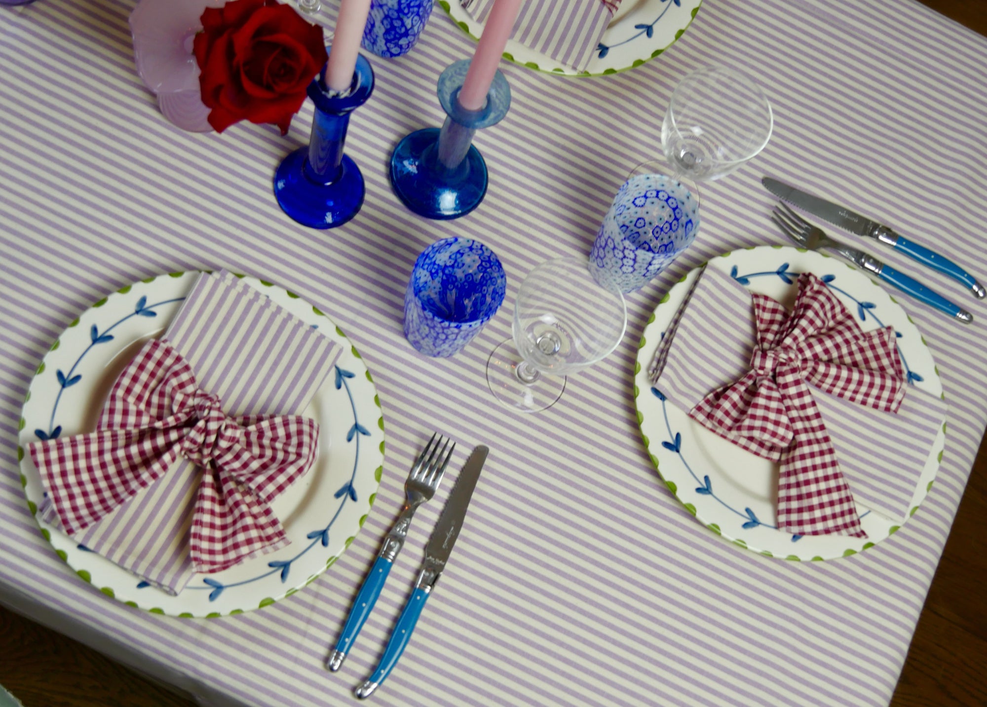 Lilac Stripe Napkin & Red Gingham Bow by Angela Mugnai-5