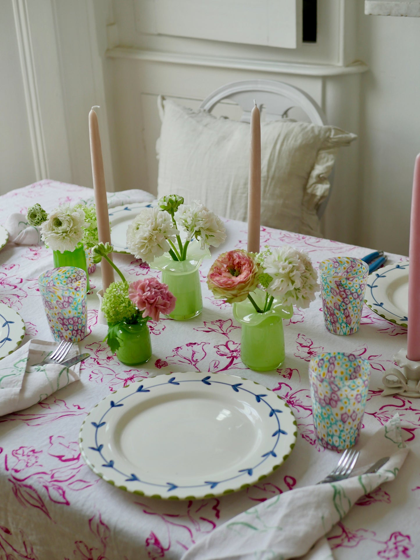 Wild Bloom, Pink Pure Linen Tablecloth