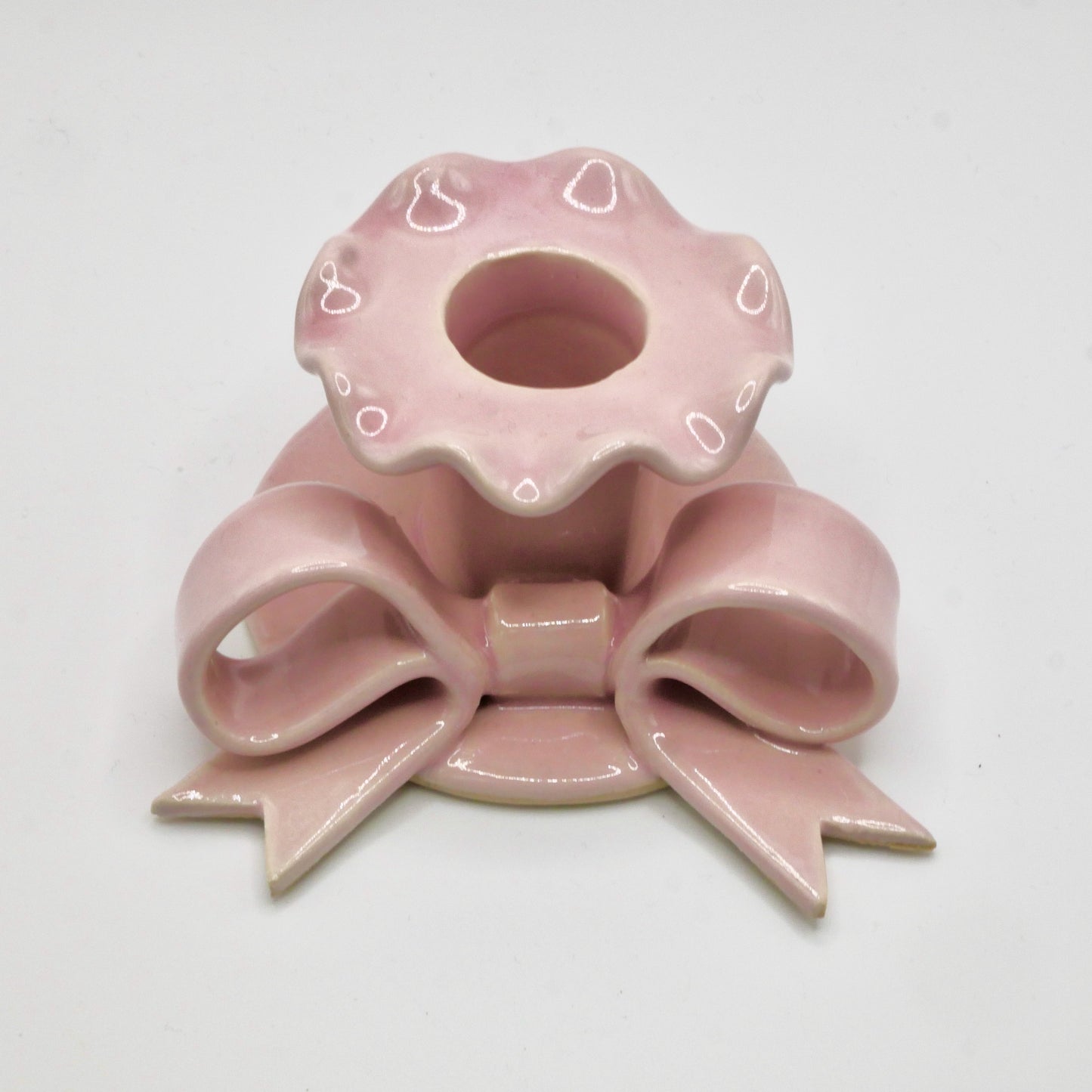 Ceramic Bow Pink Candle Holder