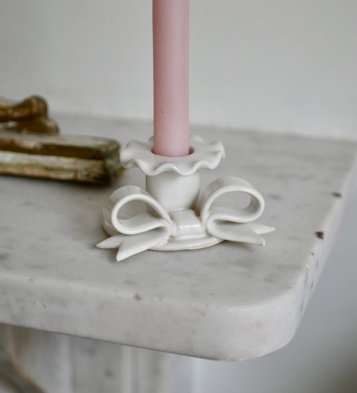 Ceramic Bow White Candle Holder