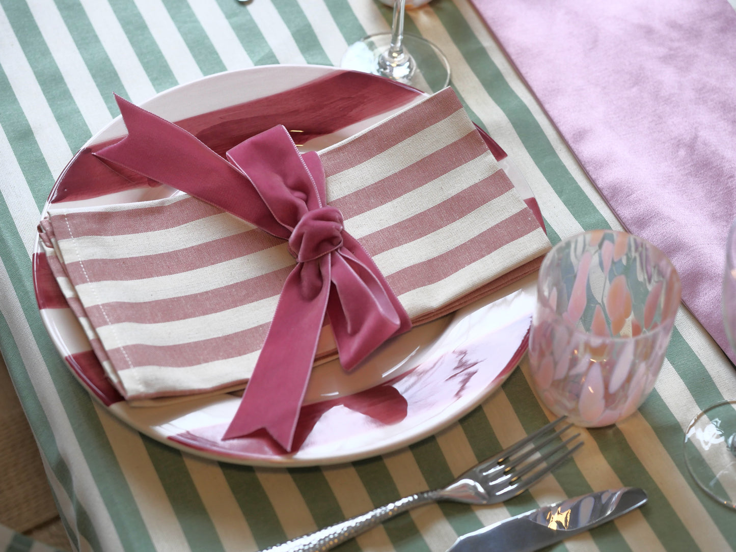 Pink Stripe Napkin Pair by Angela Mugnai