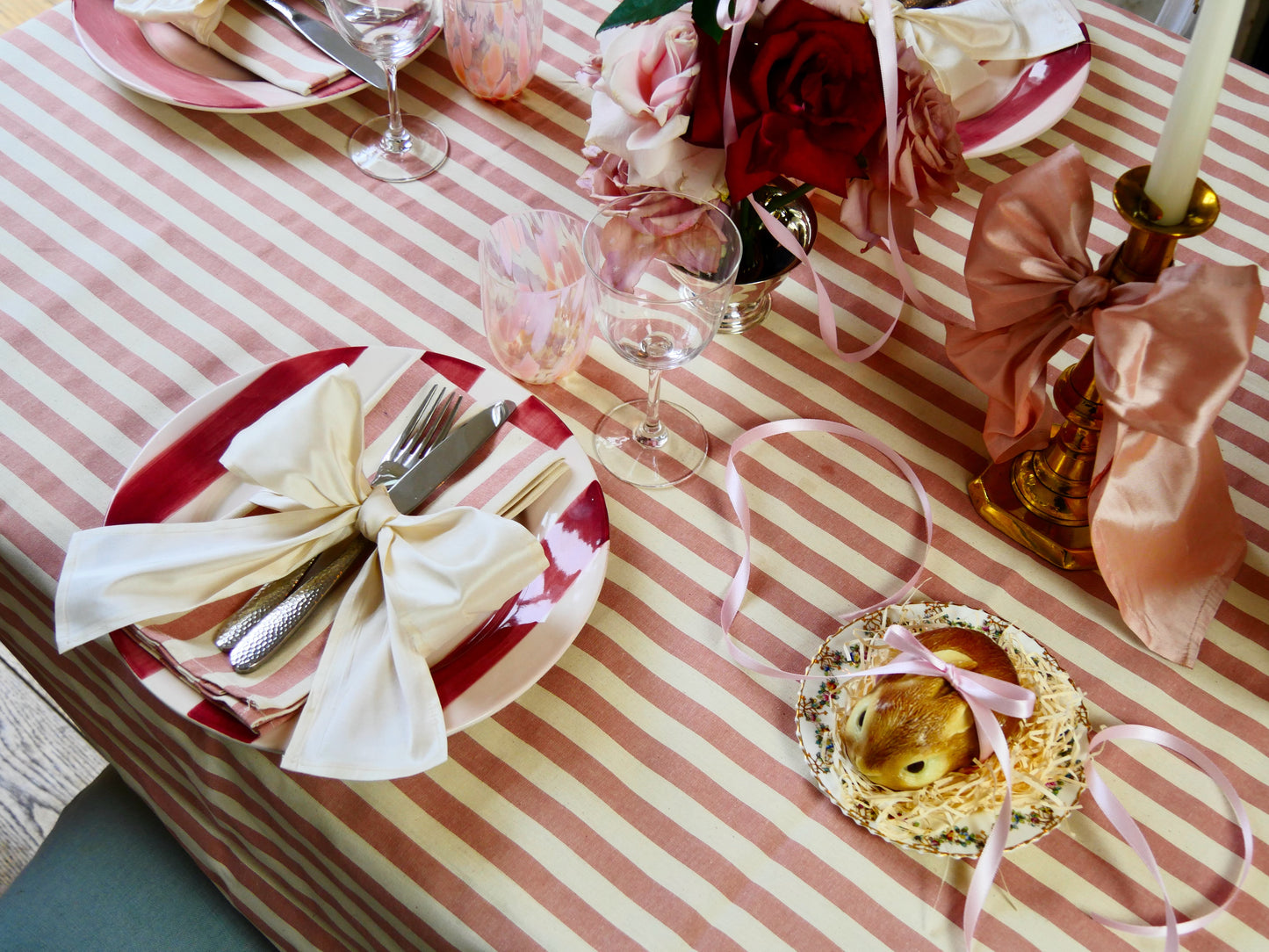 Pink Stripe Tablecloth by Angela Mugnai