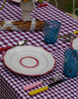 Patchwork Gingham Hand-Stitched Burgundy Tablecloth