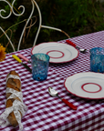 Patchwork Gingham Hand-Stitched Burgundy Tablecloth