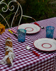 Patchwork Gingham Hand-Stitched Burgundy Tablecloth