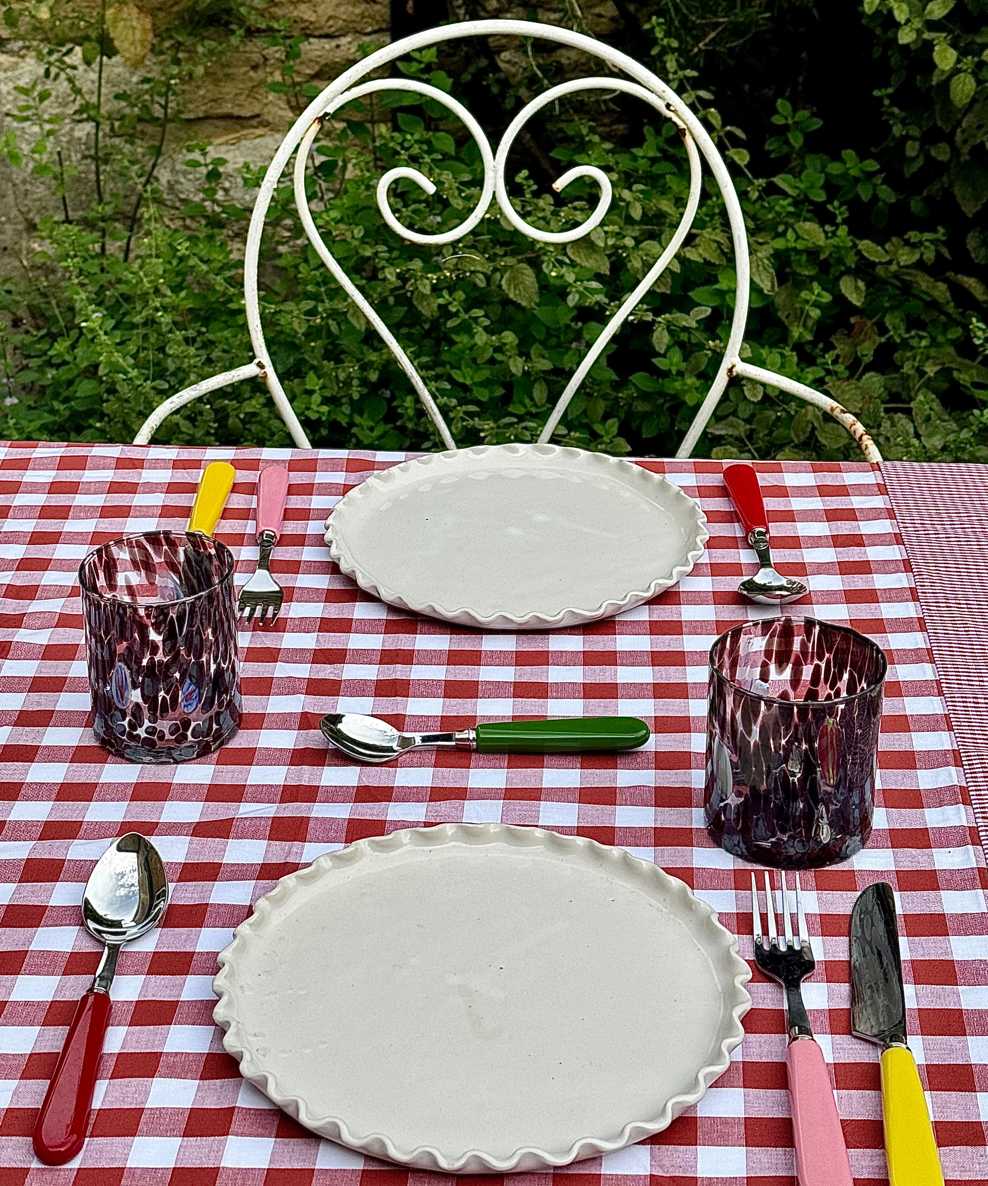 Patchwork Gingham Hand-Stitched Burnt Red Tablecloth