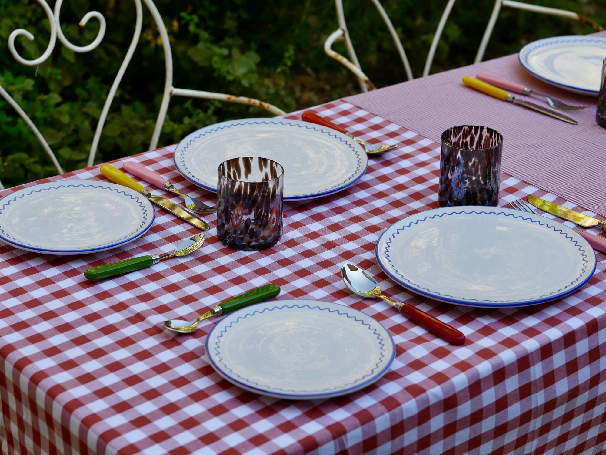 Patchwork Gingham Hand-Stitched Burnt Red Tablecloth