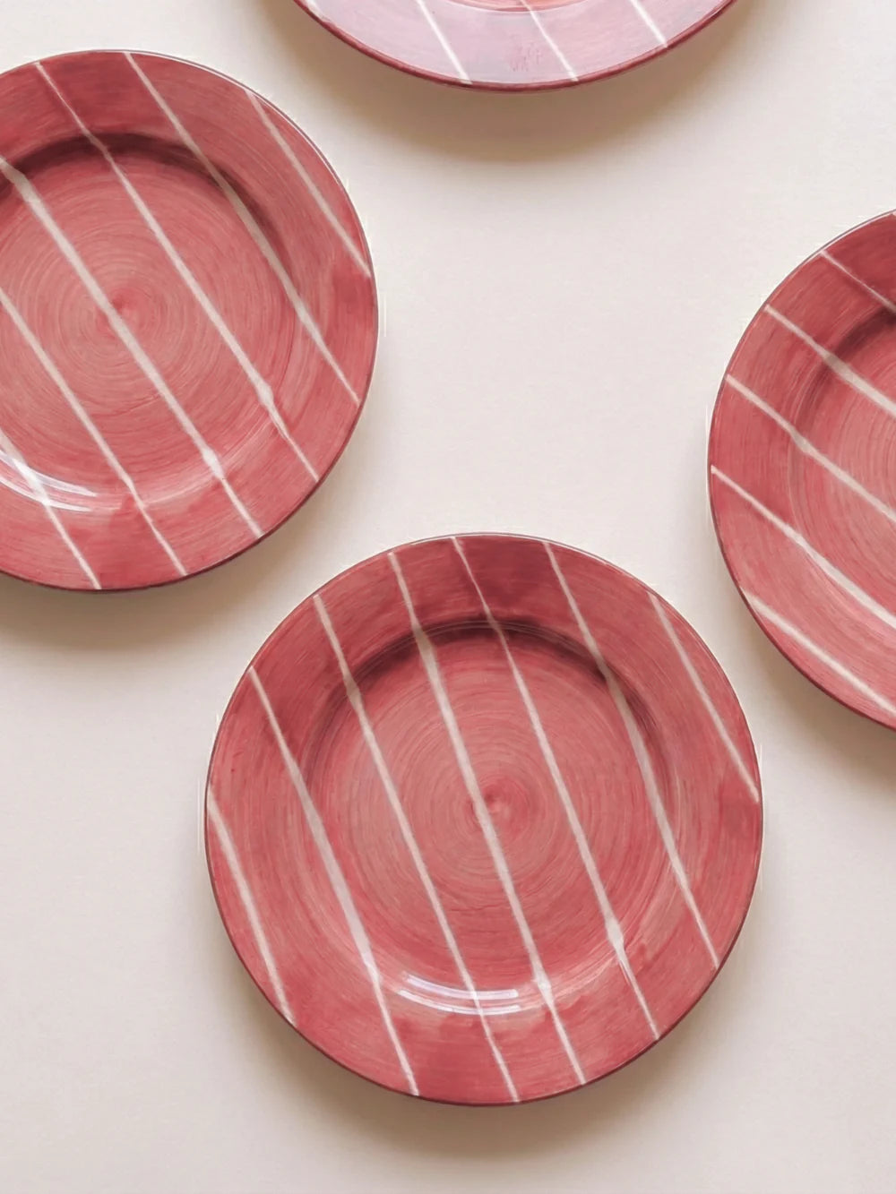 Hand-Painted Raspberry Stripe Desert Plate - Set of Four