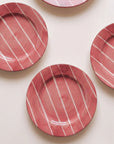Hand-Painted Raspberry Stripe Desert Plate - Set of Four
