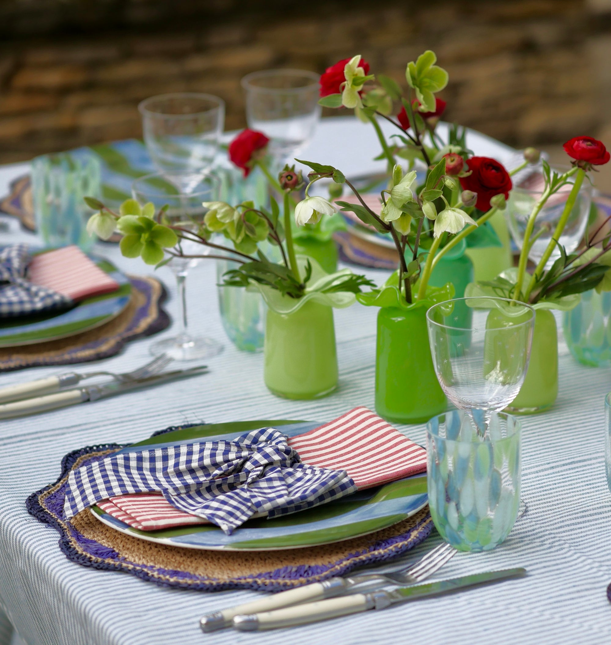 Red Stripe Napkin & Navy Gingham Bow by Angela Mugnai