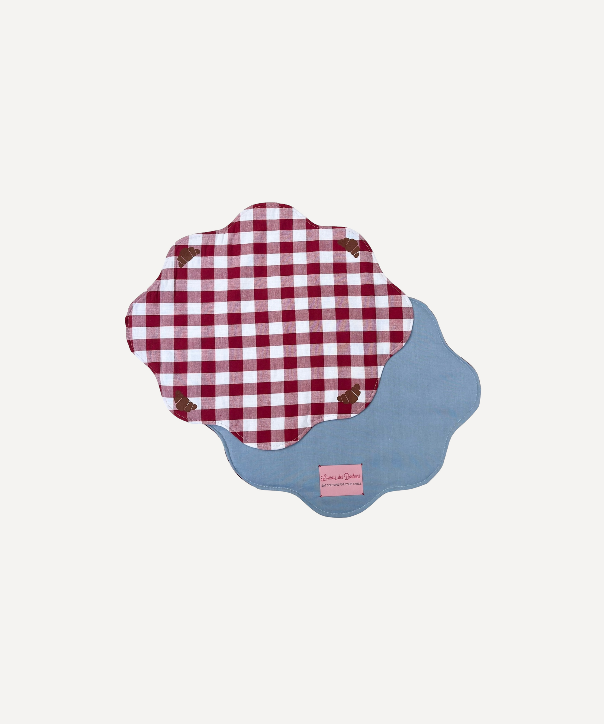 Scallop Reversible Red Gingham Placemat, Croissant Detail