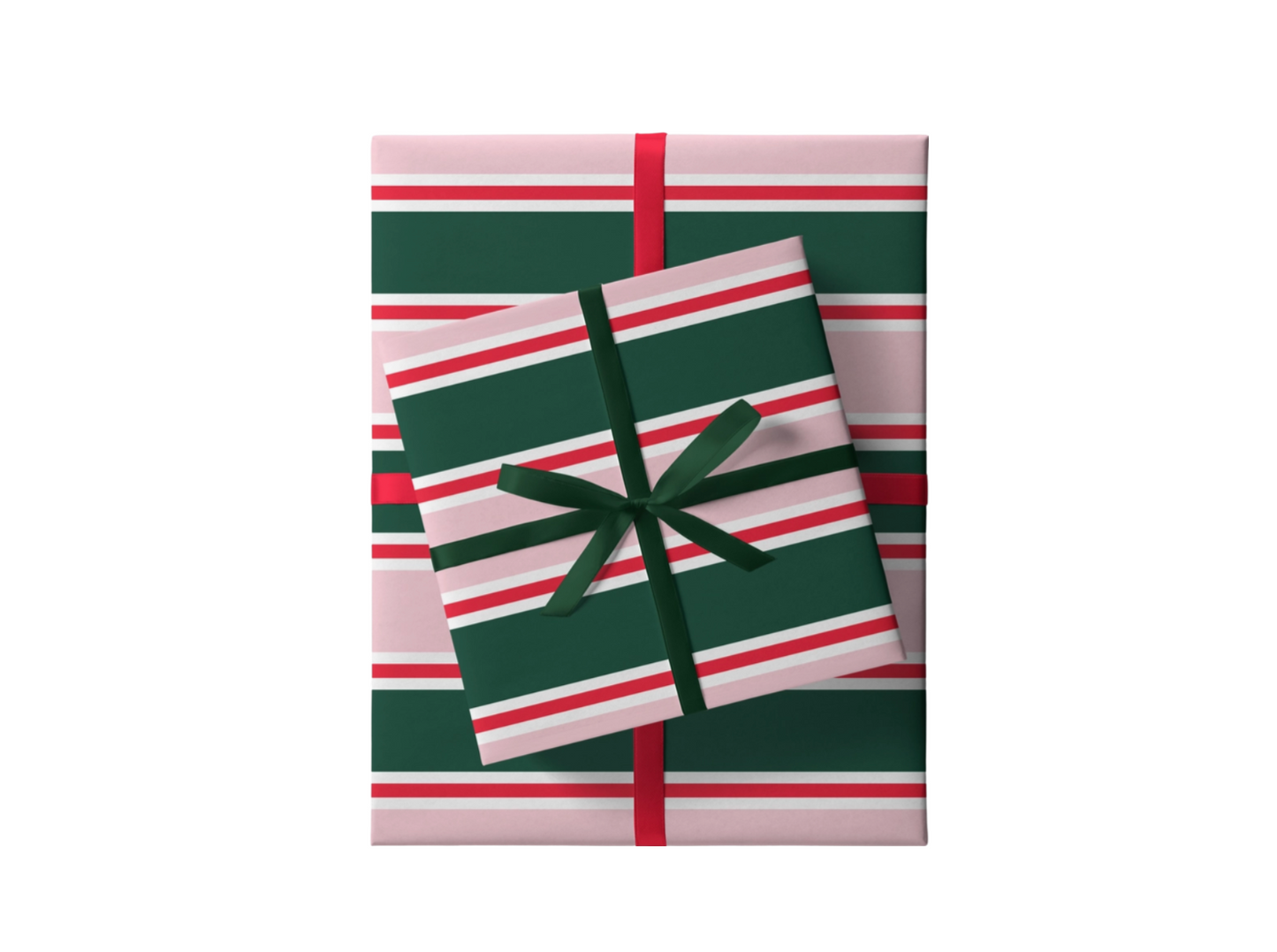 Gift Wrapping, Pink & Green Stripe