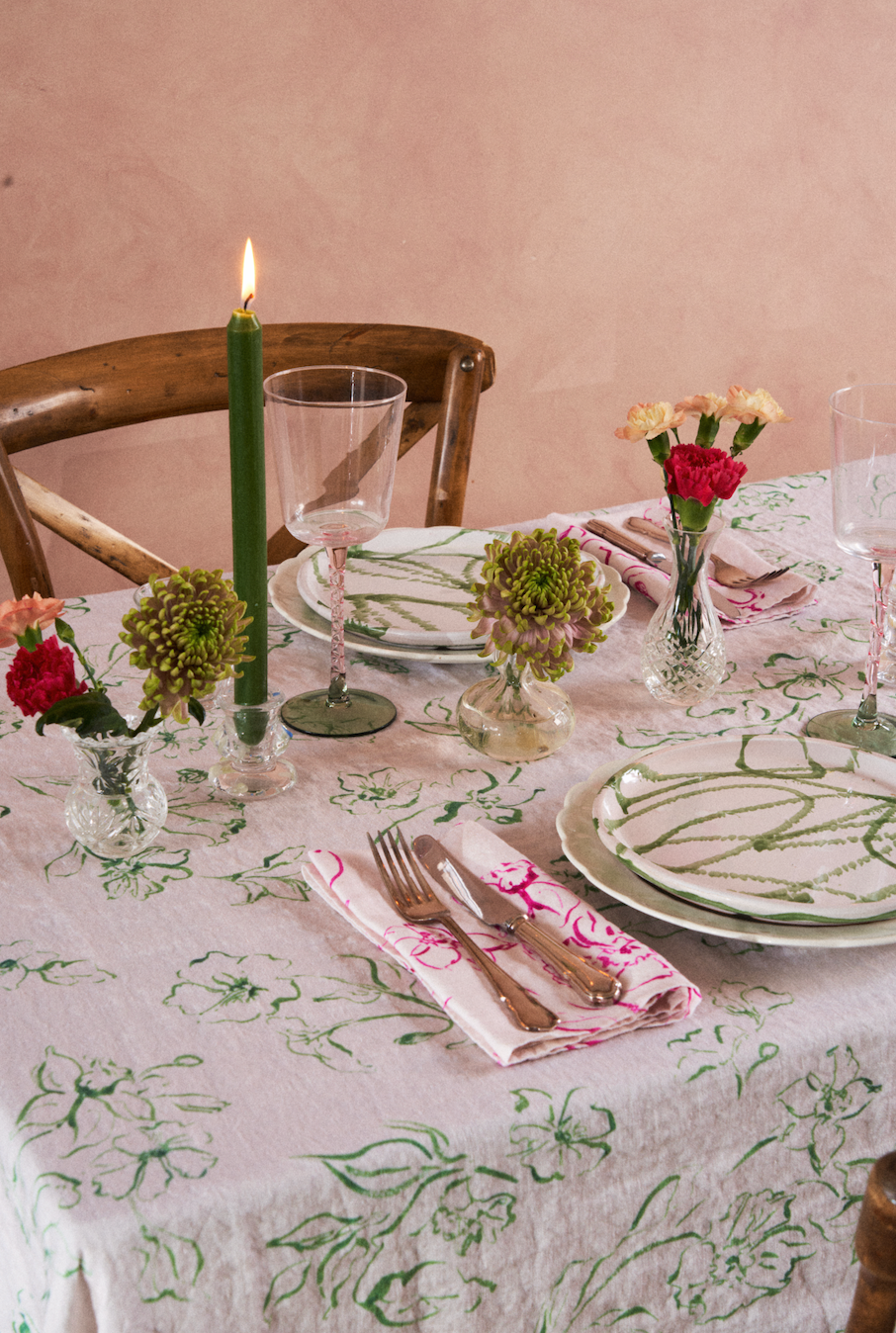 Wild Bloom, Green Pure Linen Tablecloth