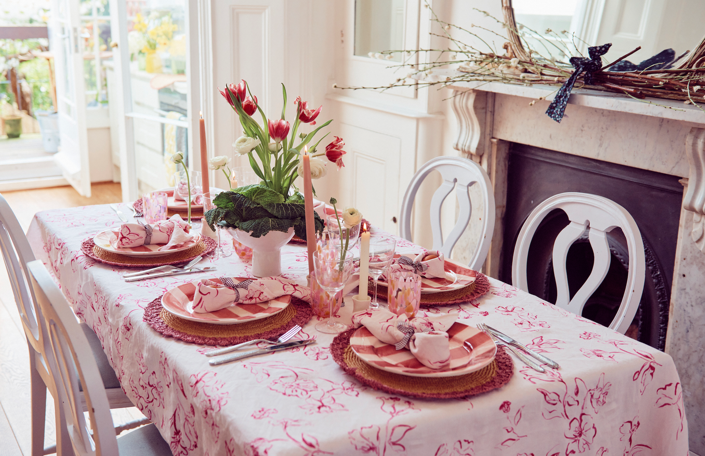 Wild Bloom, Pink Pure Linen Tablecloth