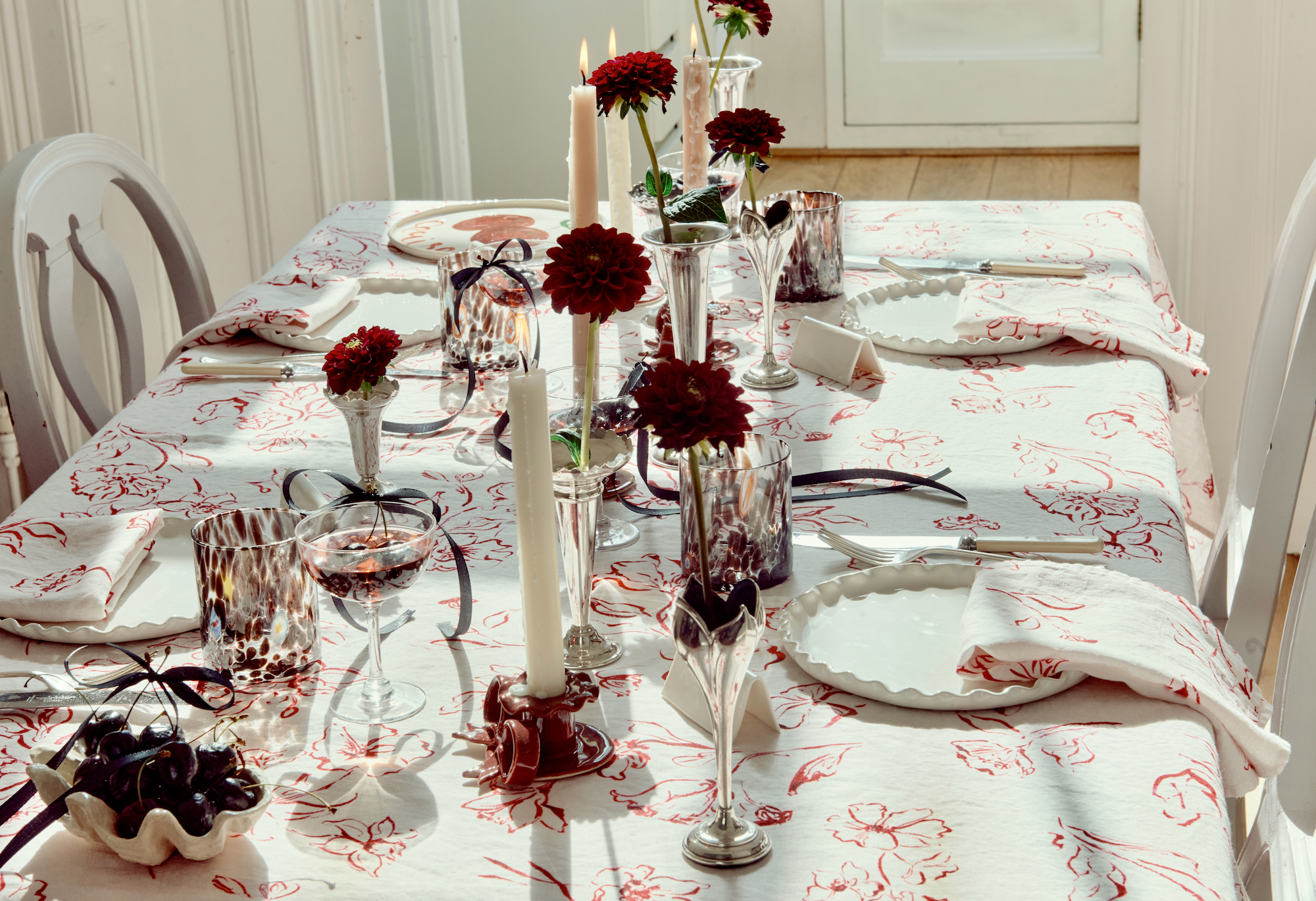 Wild Bloom, Cherry Pure Linen Tablecloth