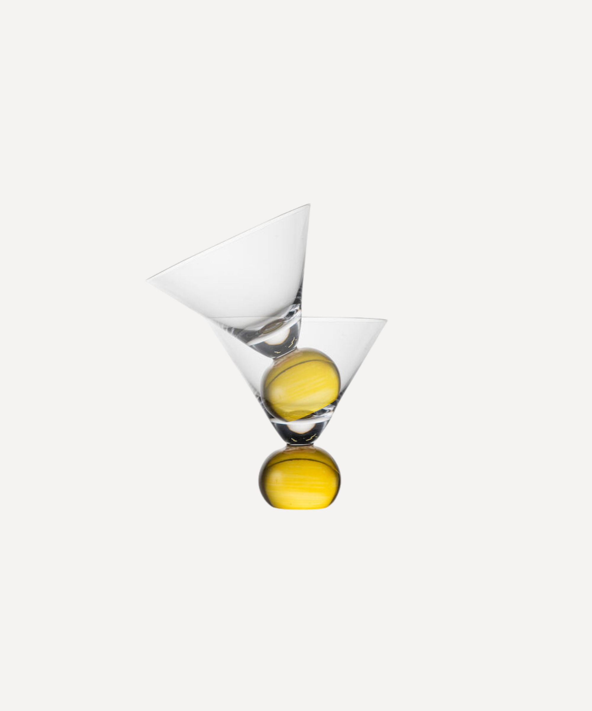 Set of two handcrafted cocktail glasses with yellow bobble stems, ideal for martinis and aperitifs – elegant barware from Marla Primrose.