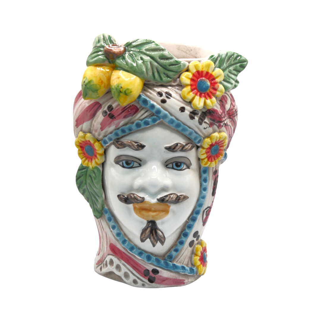 Sicilian Vase Head, Lemon & Flowers - Male