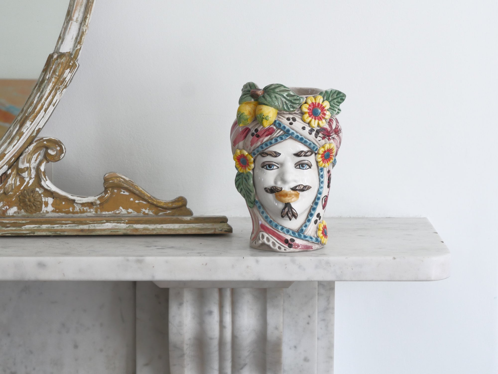 Sicilian Vase Head, Lemon & Flowers - Male