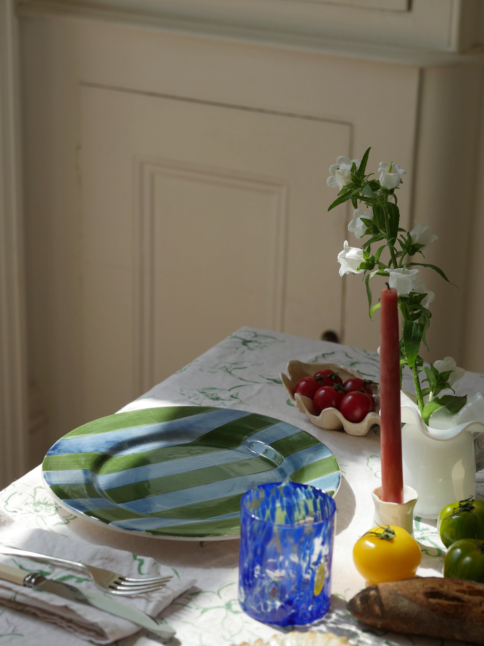 Stripe Dinner Plate, Green & Blue Set of Four