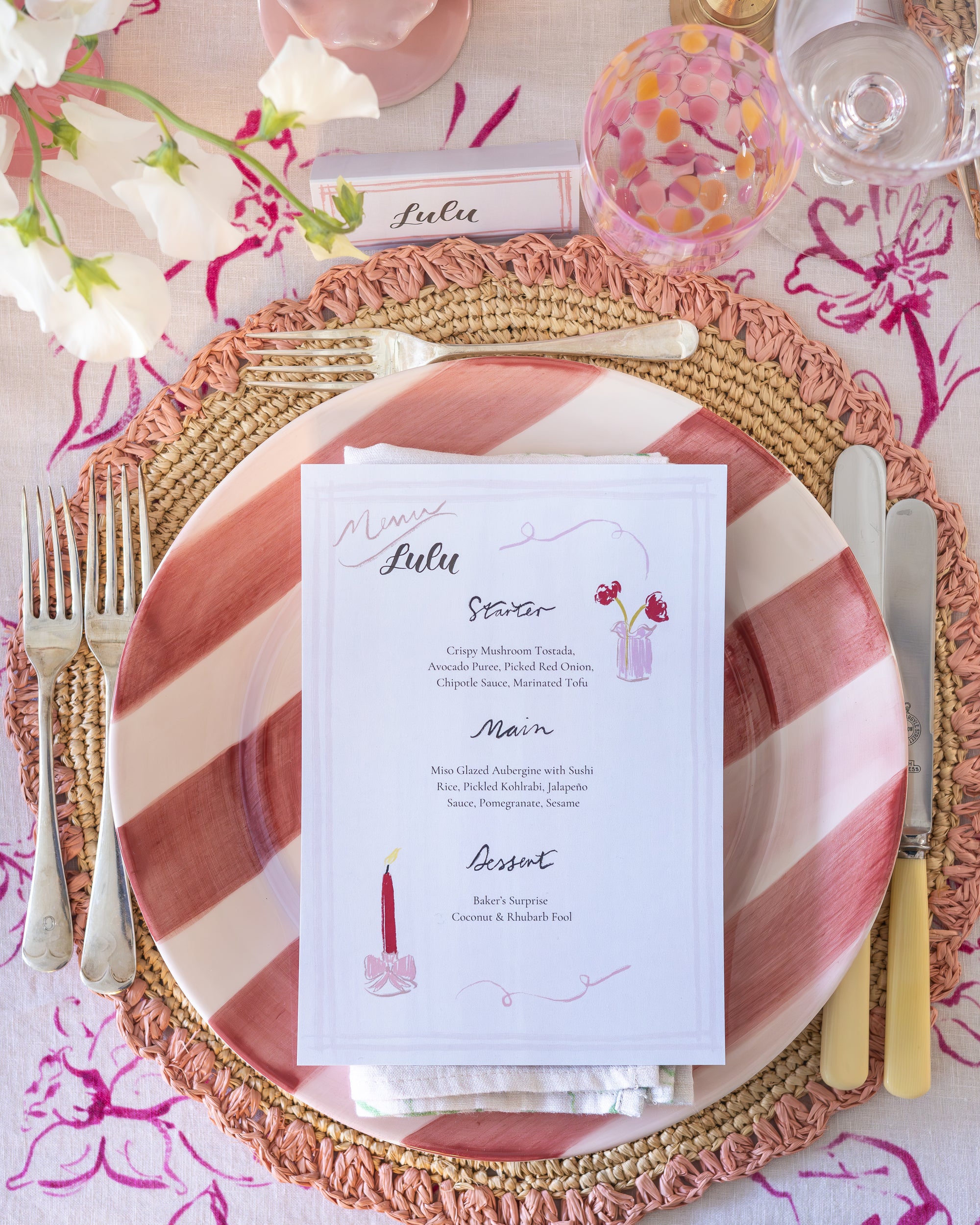Stripe Dinner Plate, Pink &amp; Red