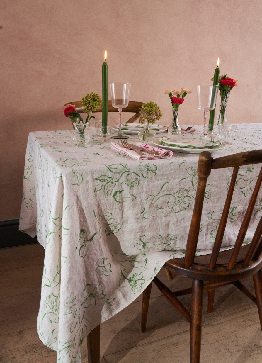 Wild Bloom, Green Pure Linen Tablecloth