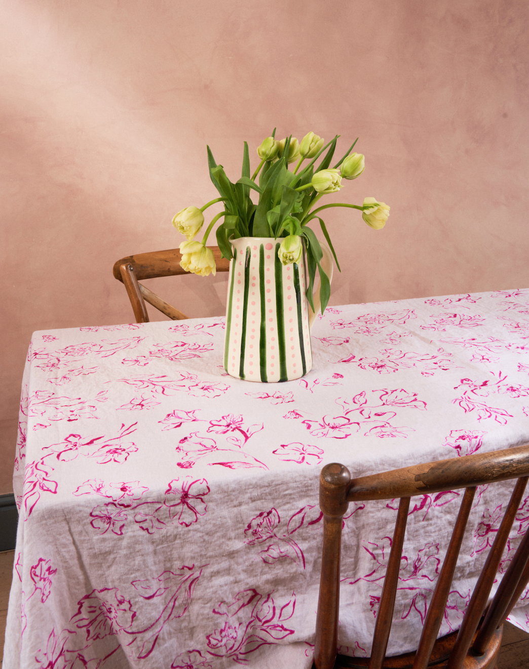 Wild Bloom, Pink Pure Linen Tablecloth