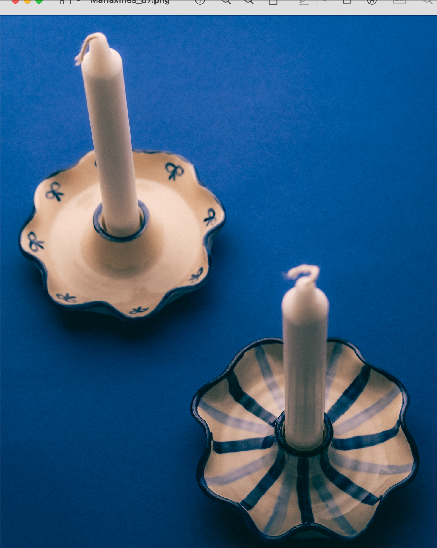 Ceramic Handmade Bow Details Blue Candle Holder by Marla Primrose