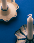 Ceramic Handmade Bow Details Blue Candle Holder – side view by Marla Primrose