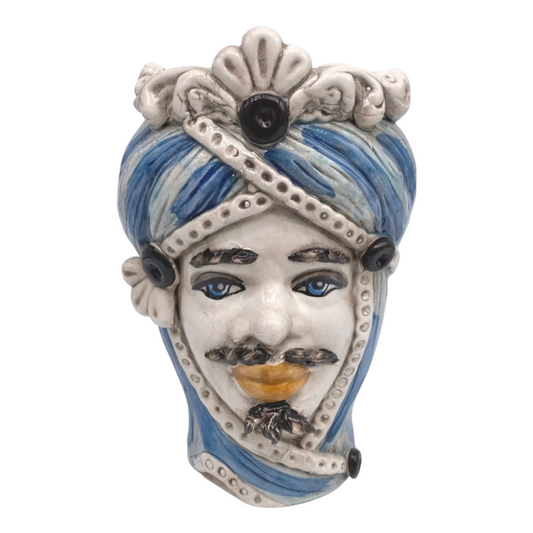 Sicilian Vase Male Head, Blue
