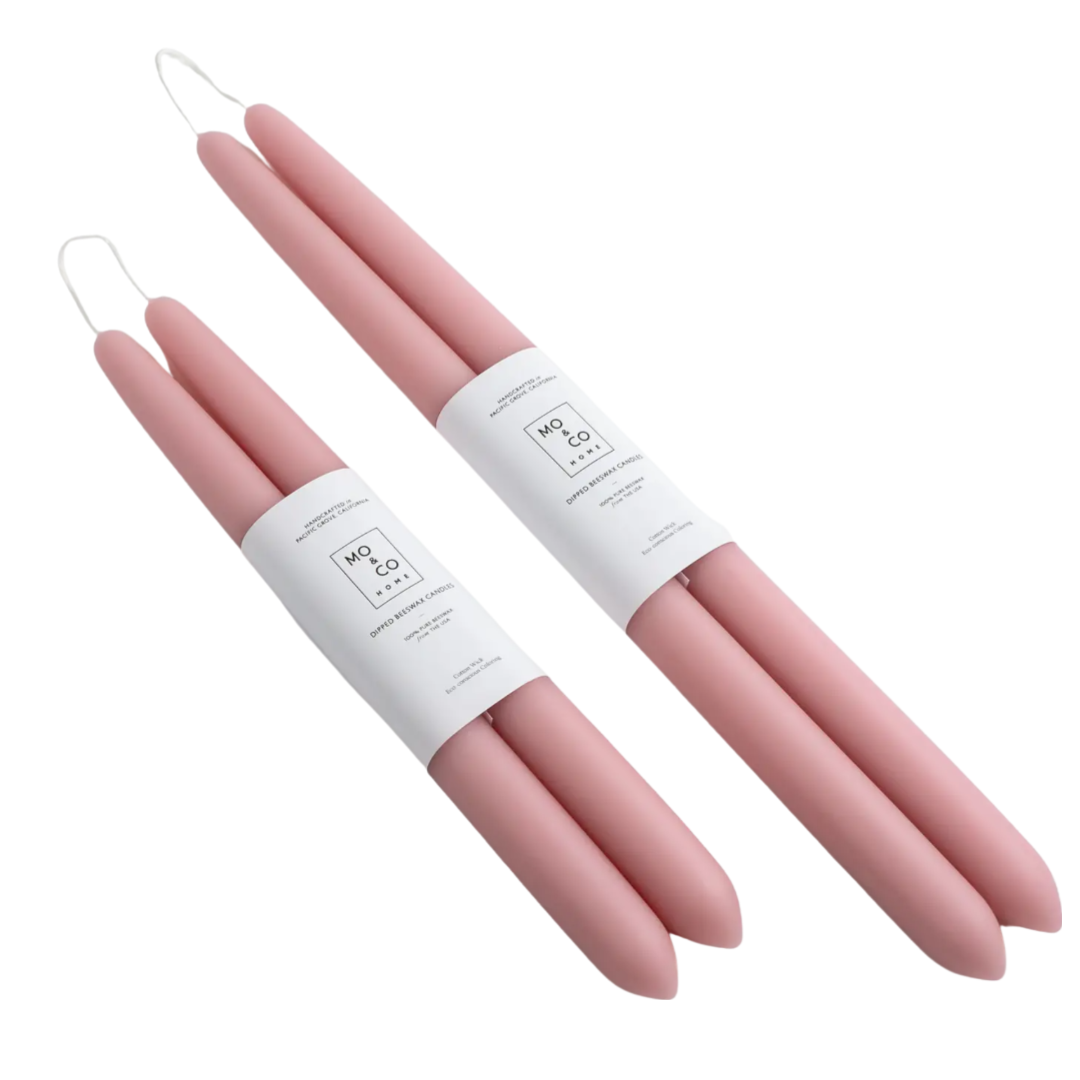 Pink Beeswax Candle Pair, Large