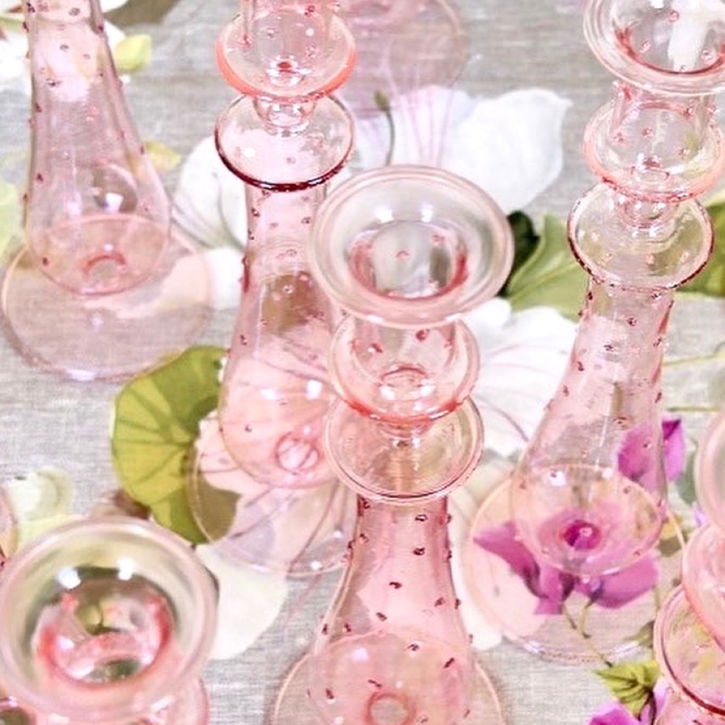 Glass Candleholder, Pink